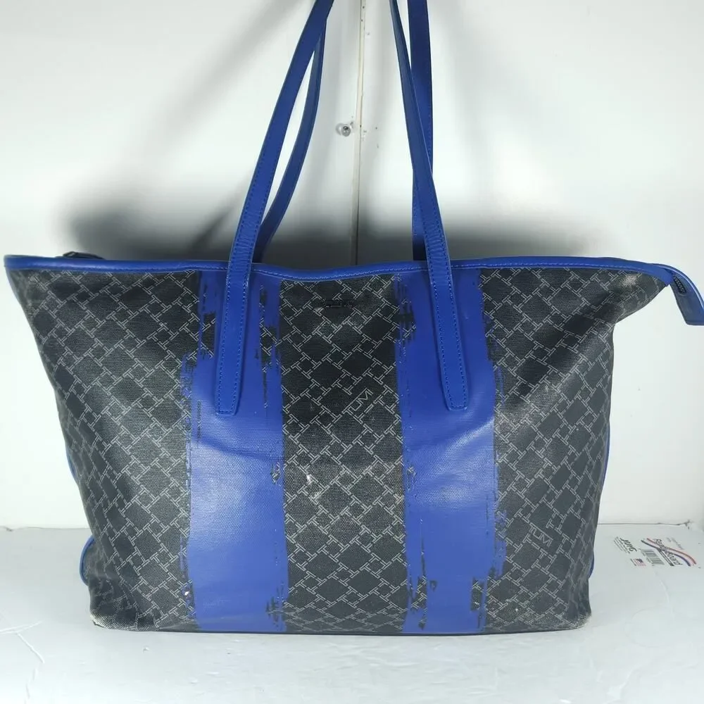 Tumi Everyday Women's Black Blue Leather Canvas Large Travel Caryall Tote Bag